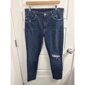 Mother High Waisted Looker Ankle Fray Jeans Close To The Edge Distressed Size 31